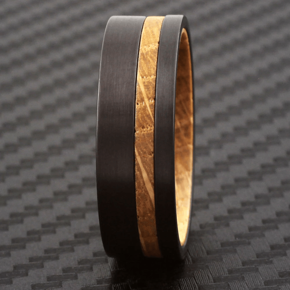 Black Tungten Wedding Band with Whiskey-Barrel Wood - Jewelry Store by Erik Rayo