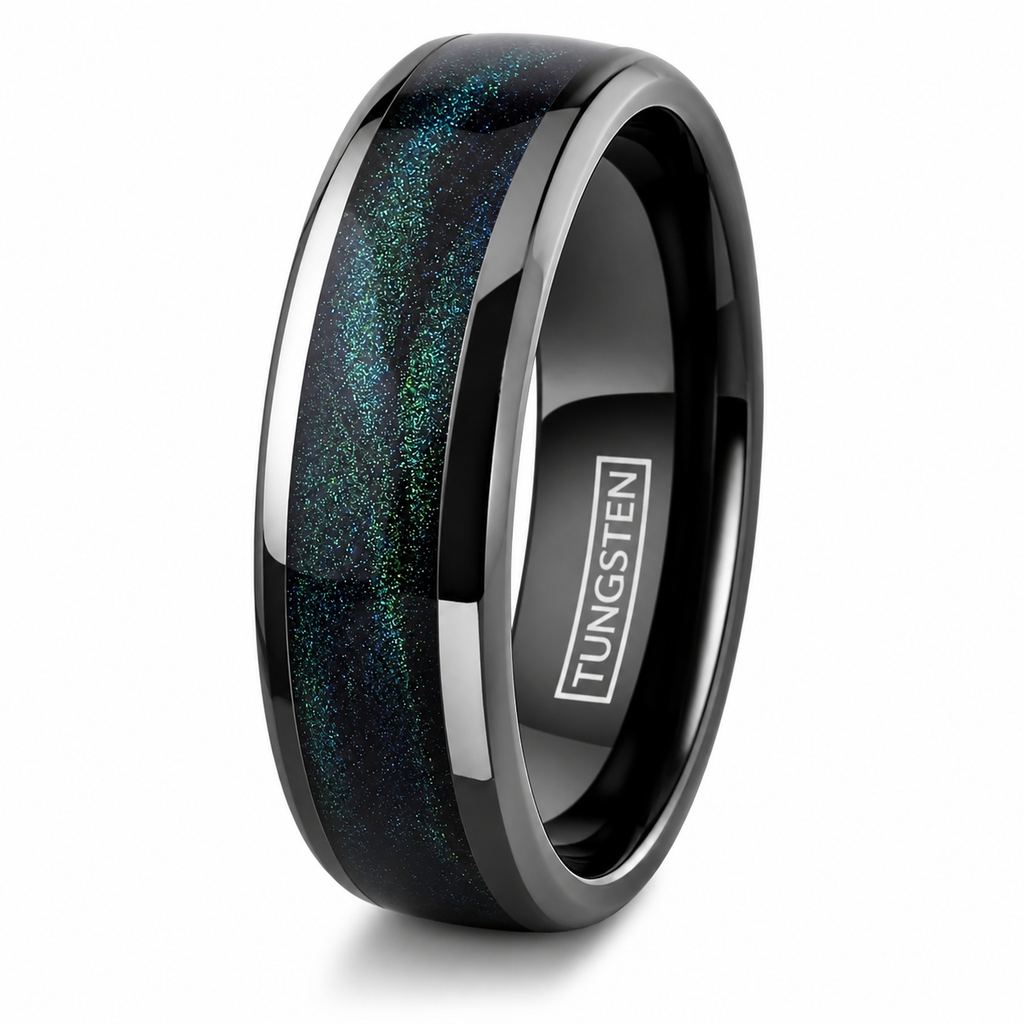 Gunmetal Tungsten Carbide Ring Green Flowing Sand Wedding Band 8mm