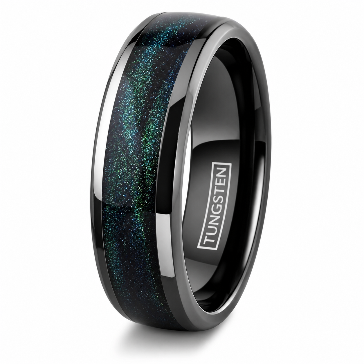 Gunmetal Tungsten Carbide Ring Green Flowing Sand Wedding Band 8mm