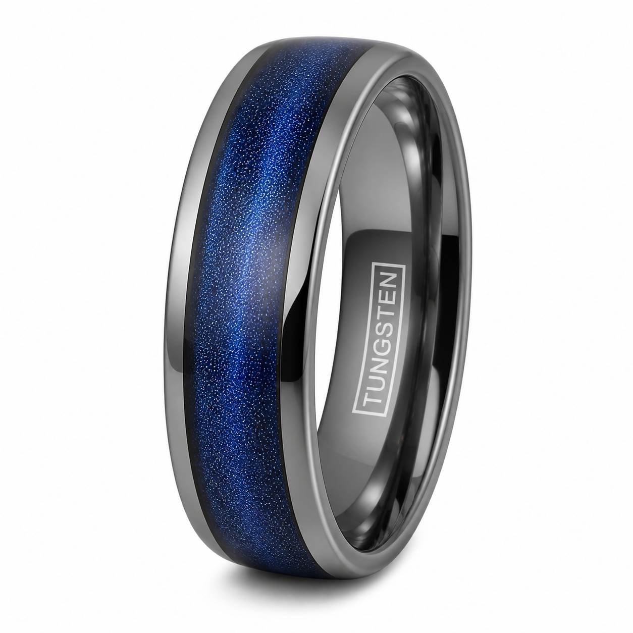 Gunmetal Tungsten Carbide Ring Blue Flowing Sand Wedding Band 8mm