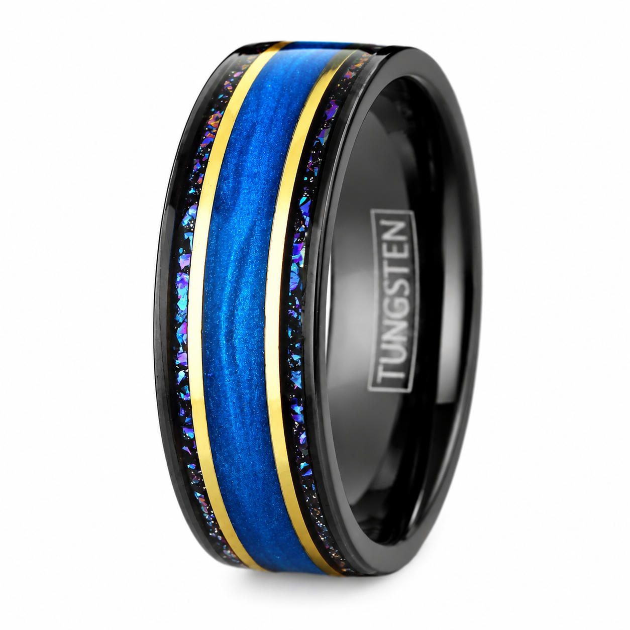 Black Tungsten Carbide Wedding Band Blue Sand Blue and Purple for Men