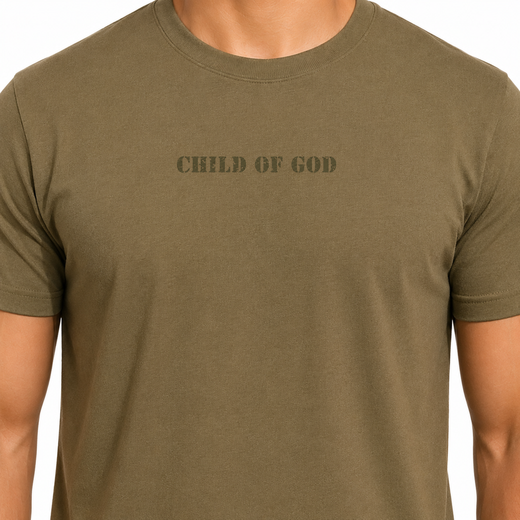 Child of God Christian Shirt in Coyote Brown Military Green Sizes S-3XL