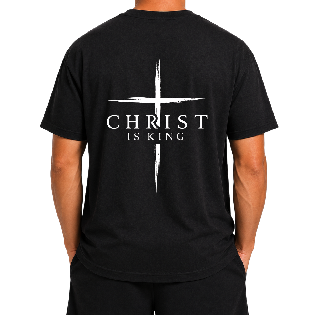 Christian Shirt Christ is King with Cross Oversized Fit Heavy Cotton S-3XL