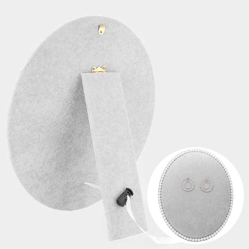 Gray Pearl Trim Oval Earring Jewelry Display Stand - Jewelry Store by Erik Rayo