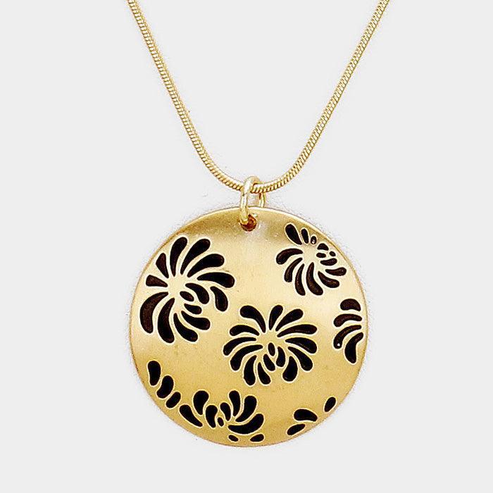 Gold Antique Embossed Metal Disc Pendant Necklace - Jewelry Store by Erik Rayo