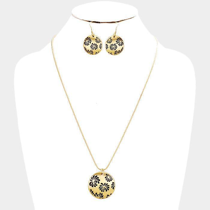 Gold Antique Embossed Metal Disc Pendant Necklace - Jewelry Store by Erik Rayo