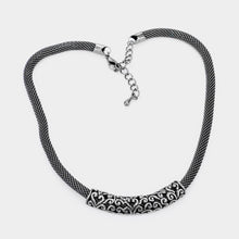 Load image into Gallery viewer, Silver Embossed Metal Mesh Chain Necklace
