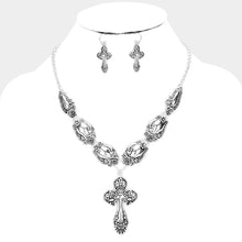 Load image into Gallery viewer, Silver Antique Silver Cross Metal Necklace
