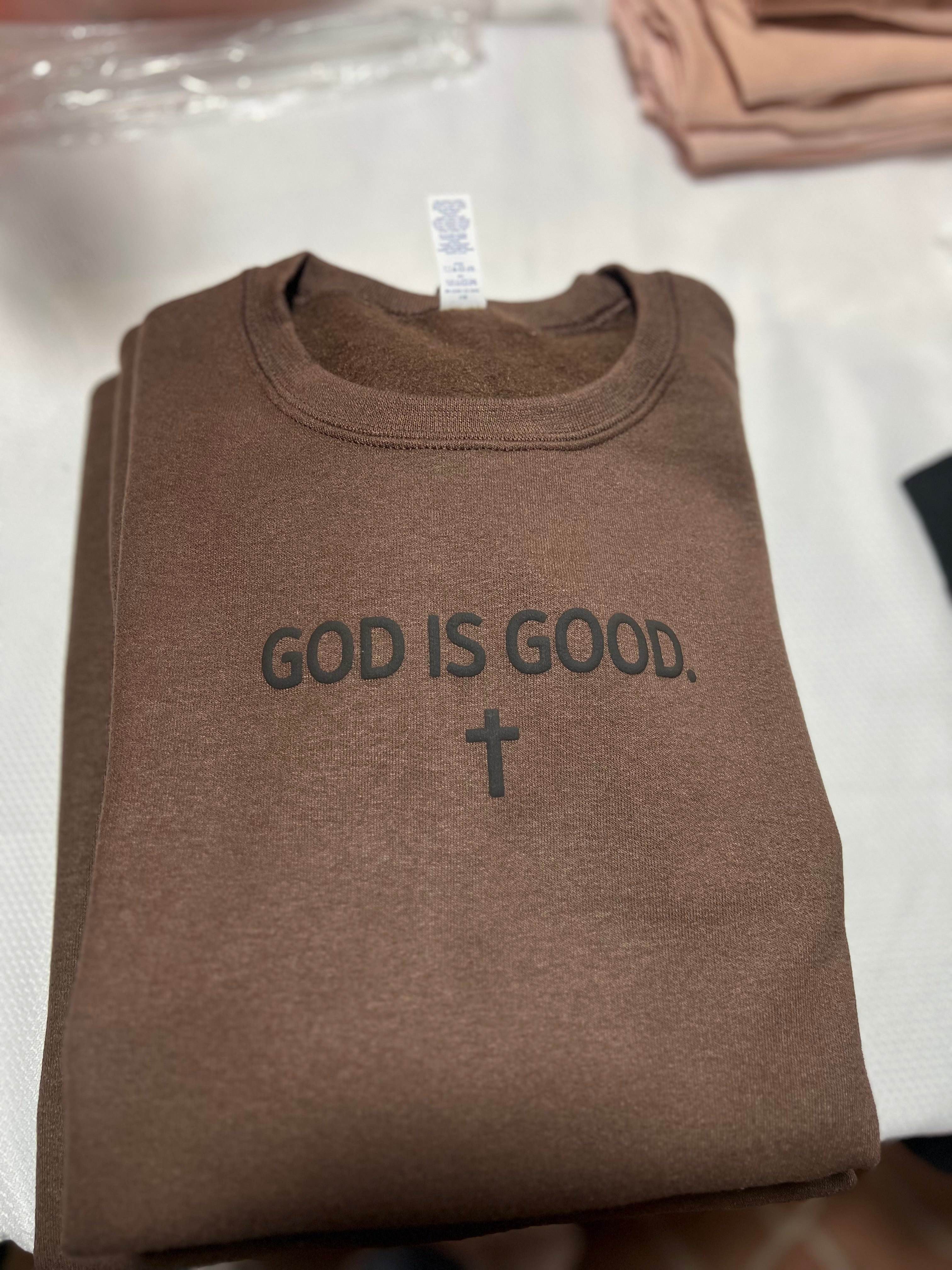 God is good brown sweater