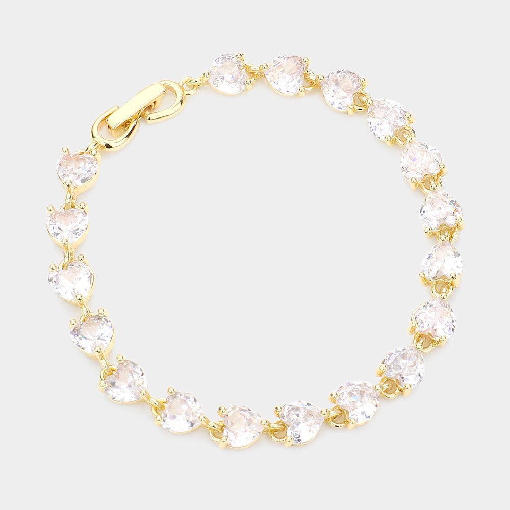 Gold CZ Heart Link Evening Bracelet - Jewelry Store by Erik Rayo