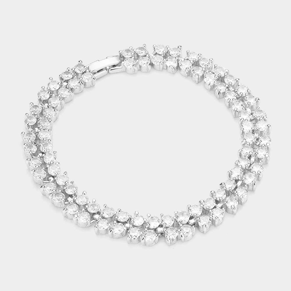 Silver 2Rows CZ Round Cluster Evening Bracelet - Jewelry Store by Erik Rayo