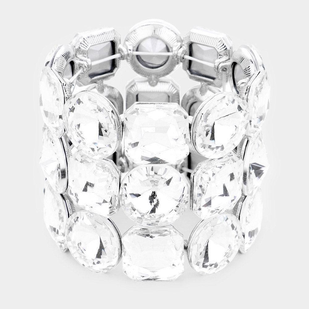 Clear Crystal Rhinestone Round Stretch Evening Bracelet