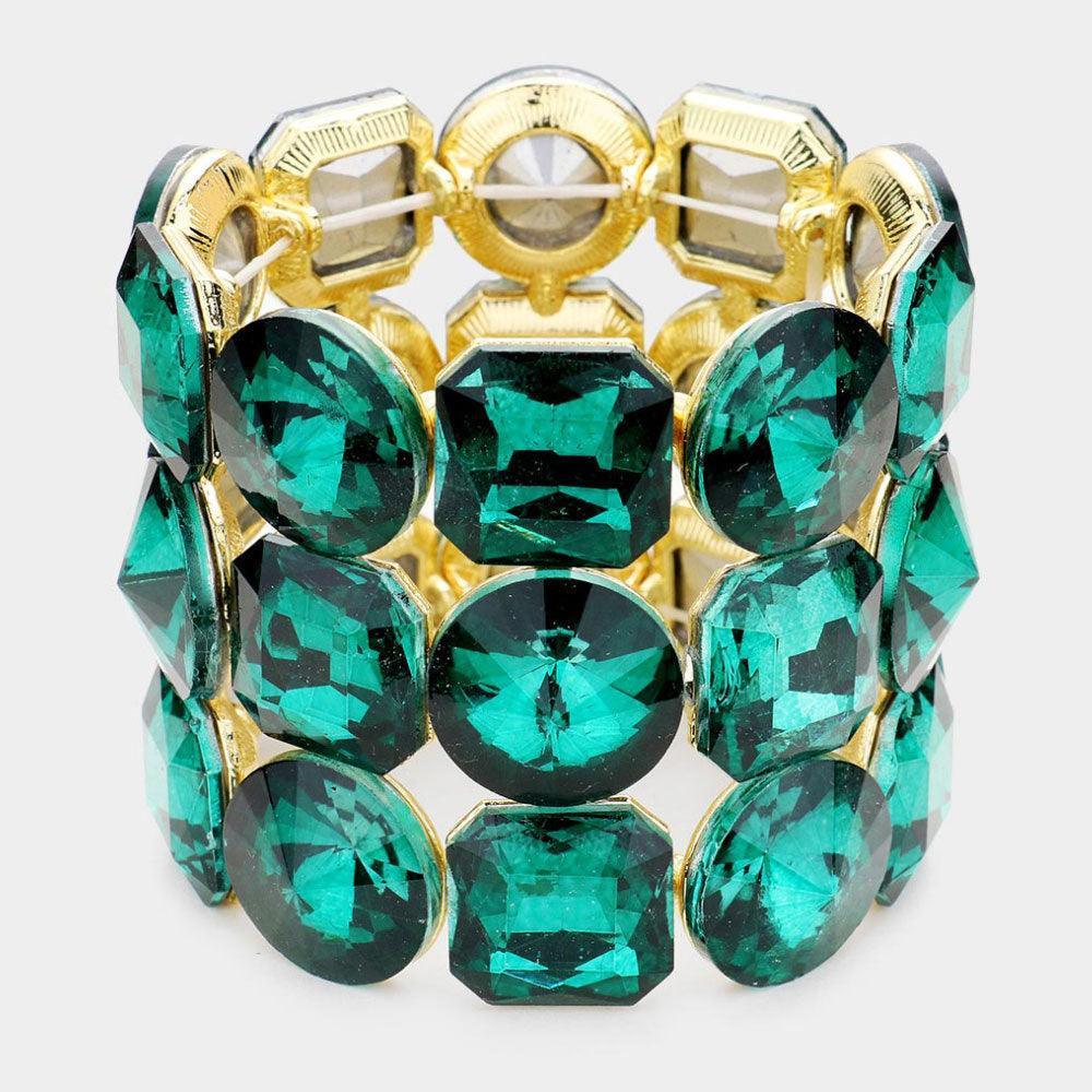 Green Crystal Rhinestone Round Stretch Bracelet - Jewelry Store by Erik Rayo