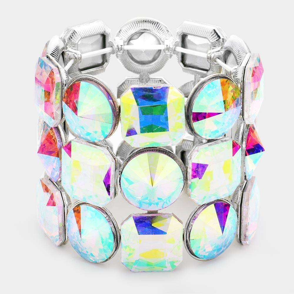 Silver Crystal Rhinestone Round Stretch Bracelet - Jewelry Store by Erik Rayo