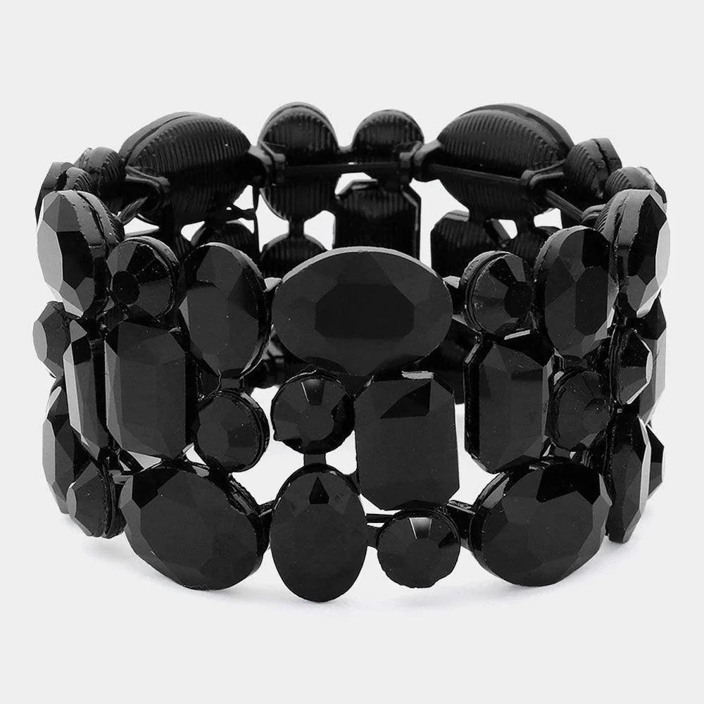 Black Glass Crystal Stretch Evening Bracelet - Jewelry Store by Erik Rayo