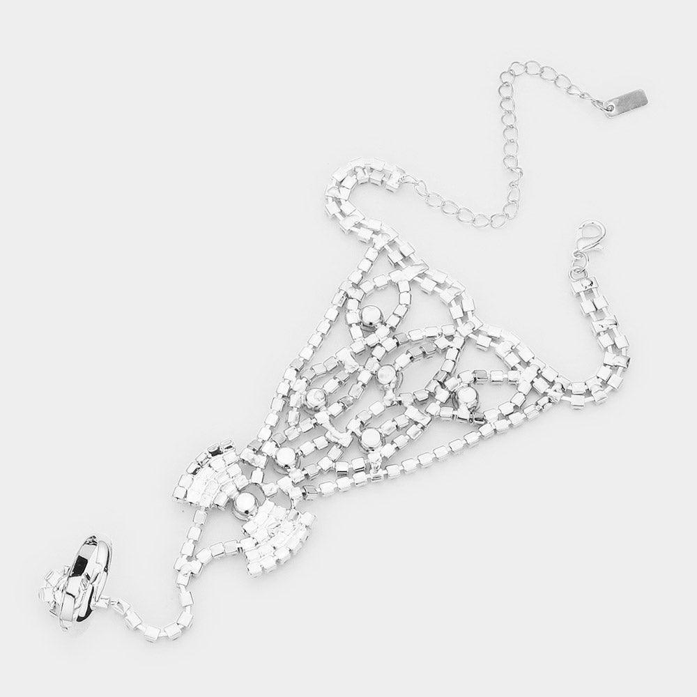 Silver Round Crystal Rhinestone Net Hand Chain Bracelet - Jewelry Store by Erik Rayo
