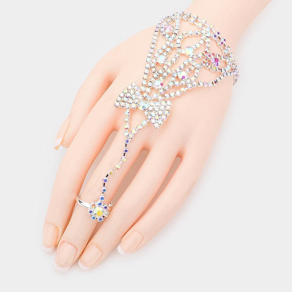 Silver Round Crystal Rhinestone Net Hand Chain Bracelet - Jewelry Store by Erik Rayo