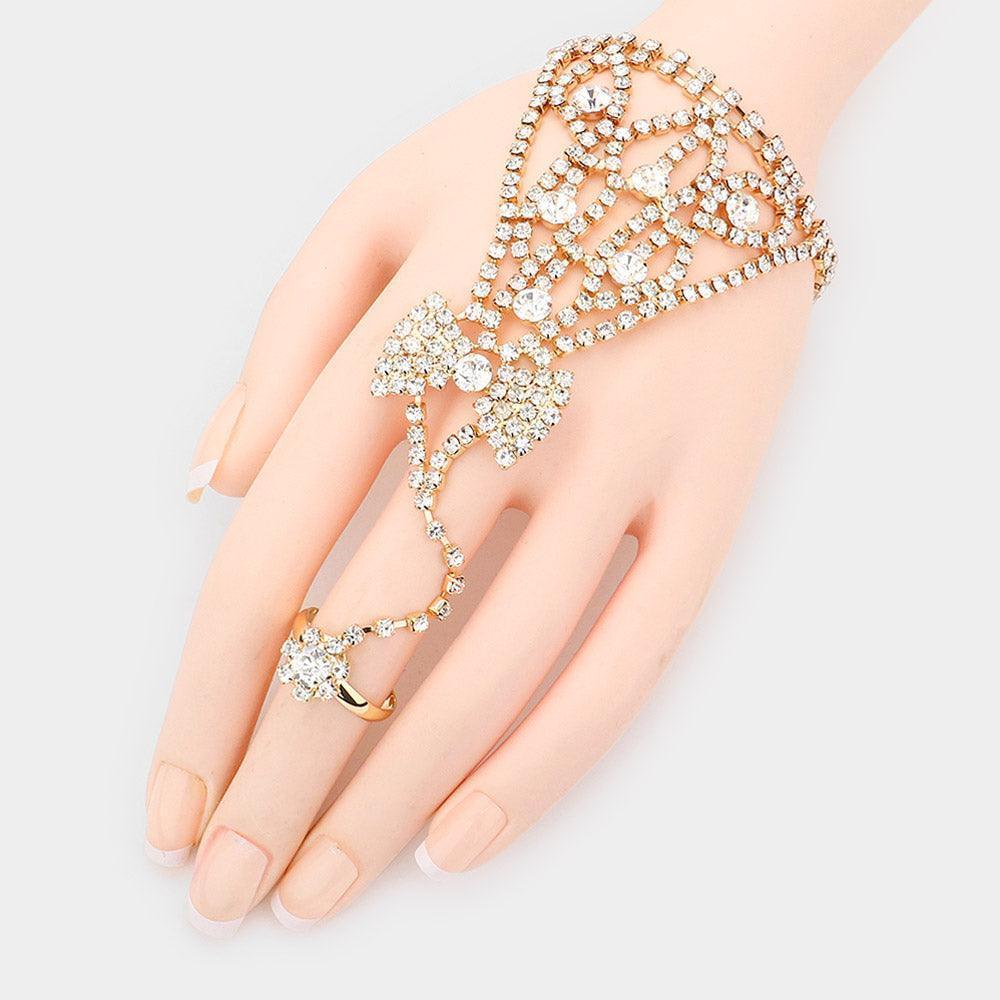 Gold Round Crystal Rhinestone Net Hand Chain Bracelet - Jewelry Store by Erik Rayo