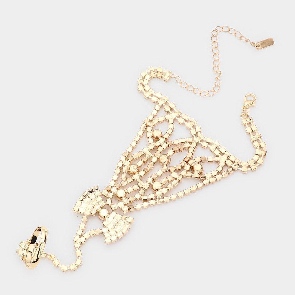 Gold Round Crystal Rhinestone Net Hand Chain Bracelet - Jewelry Store by Erik Rayo