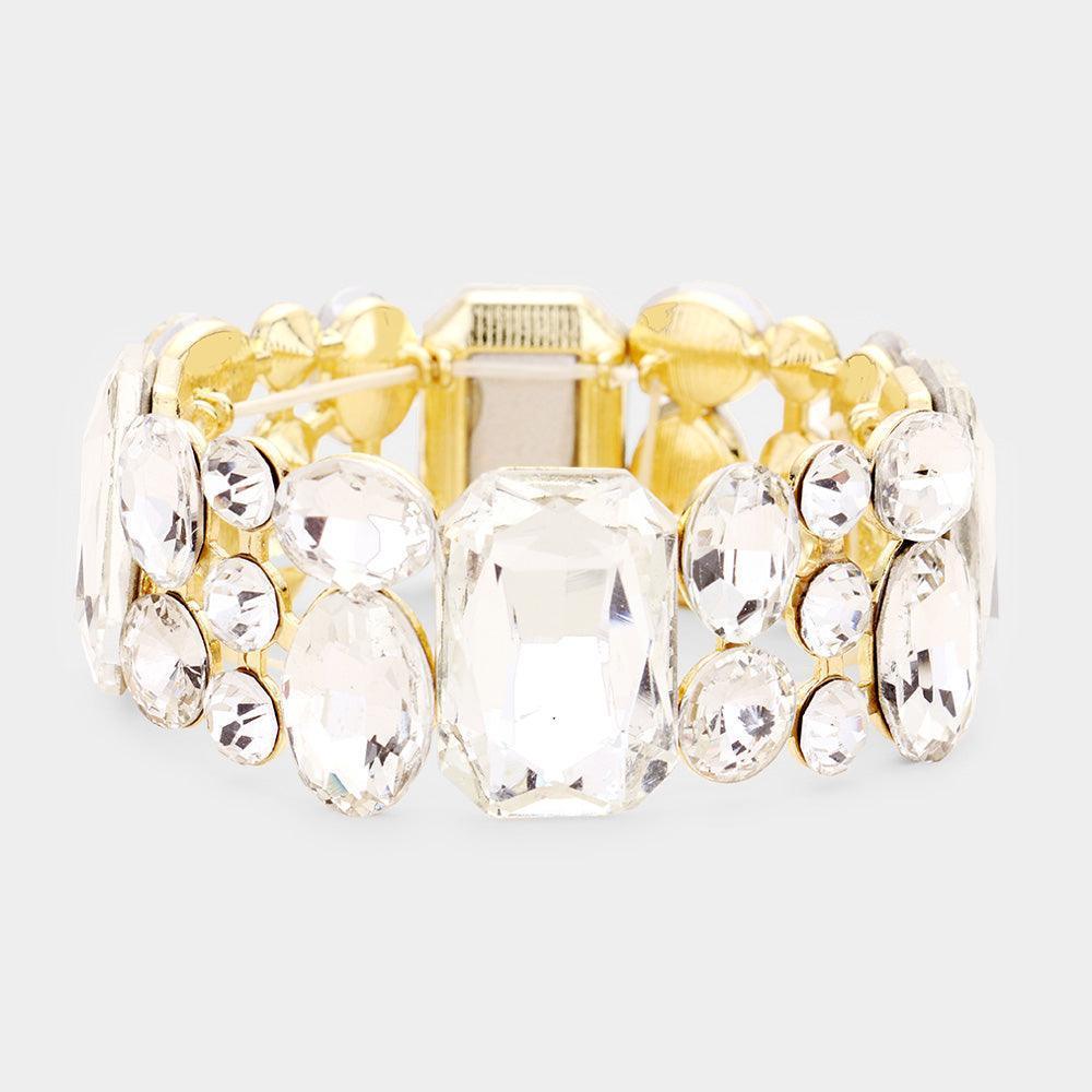 Gold Emerald Cut Crystal Accented Stretch Evening Bracelet - Jewelry Store by Erik Rayo