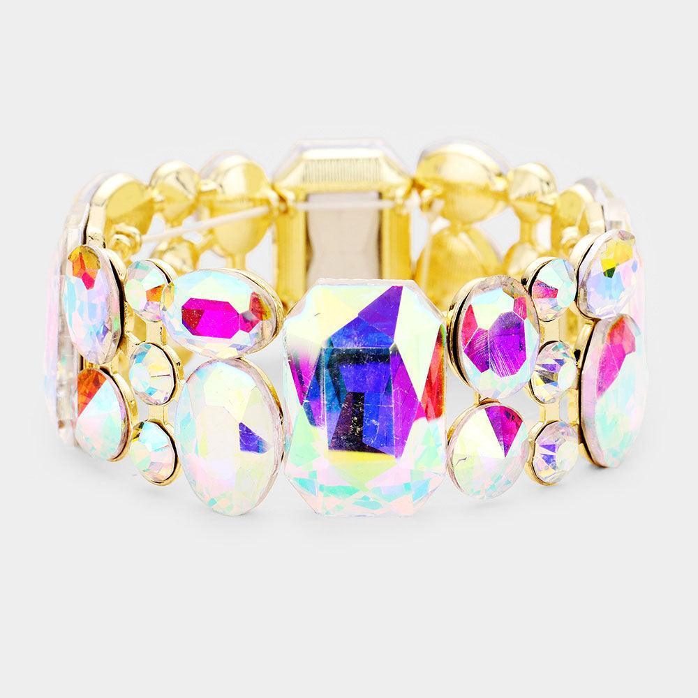 Gold Emerald Cut Crystal Accented Stretch Evening Bracelet - Jewelry Store by Erik Rayo