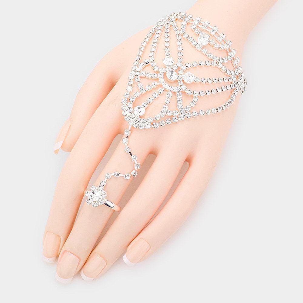 Silver Round Stone Accented Hand Chain Evening Bracelet - Jewelry Store by Erik Rayo