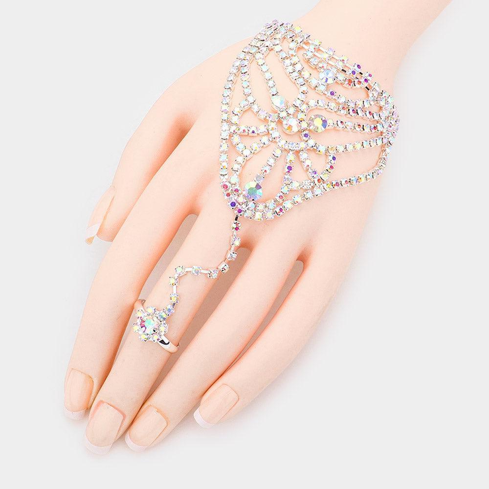 Silver Round Stone Accented Hand Chain Evening Bracelet - Jewelry Store by Erik Rayo