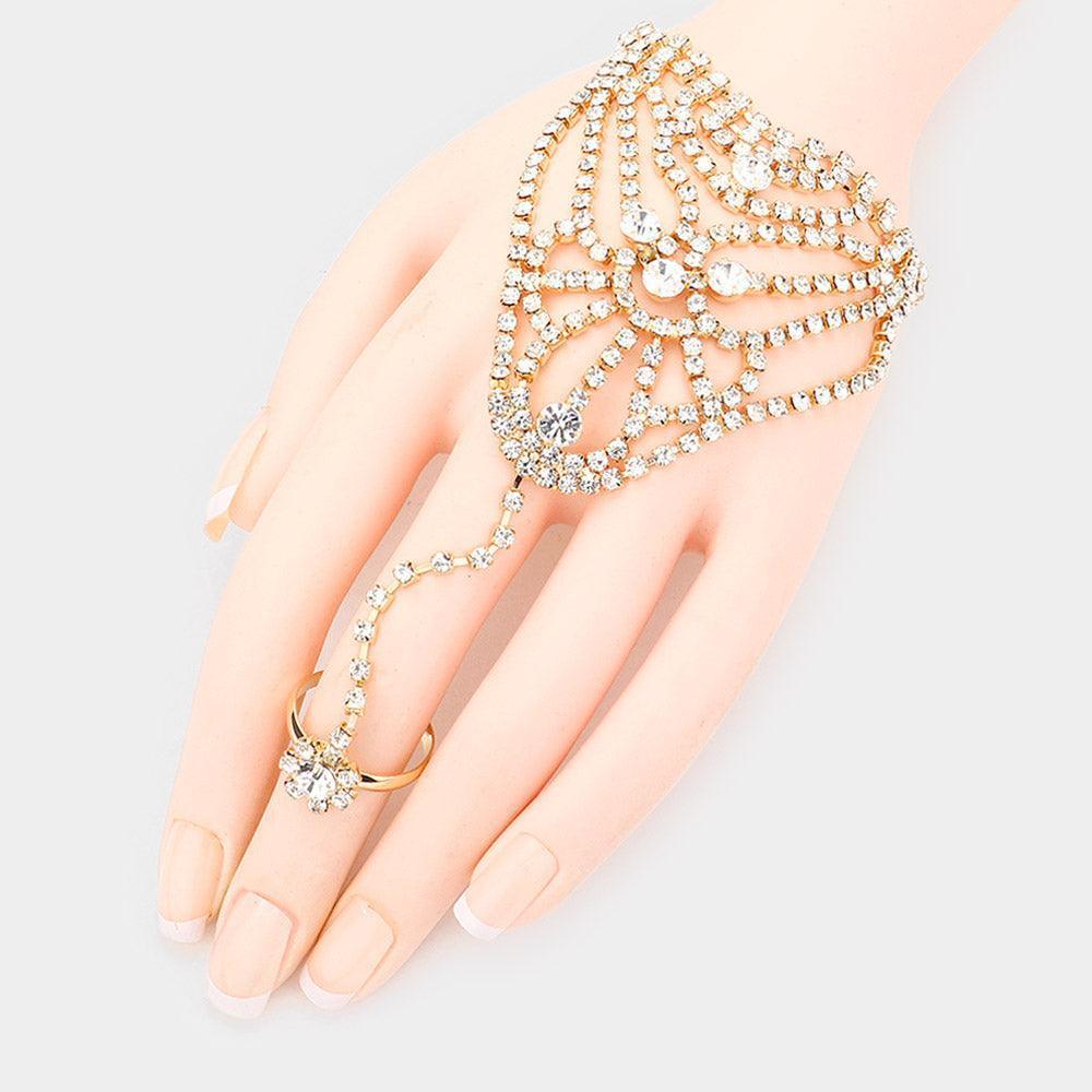 Gold Round Stone Accented Hand Chain Evening Bracelet - Jewelry Store by Erik Rayo