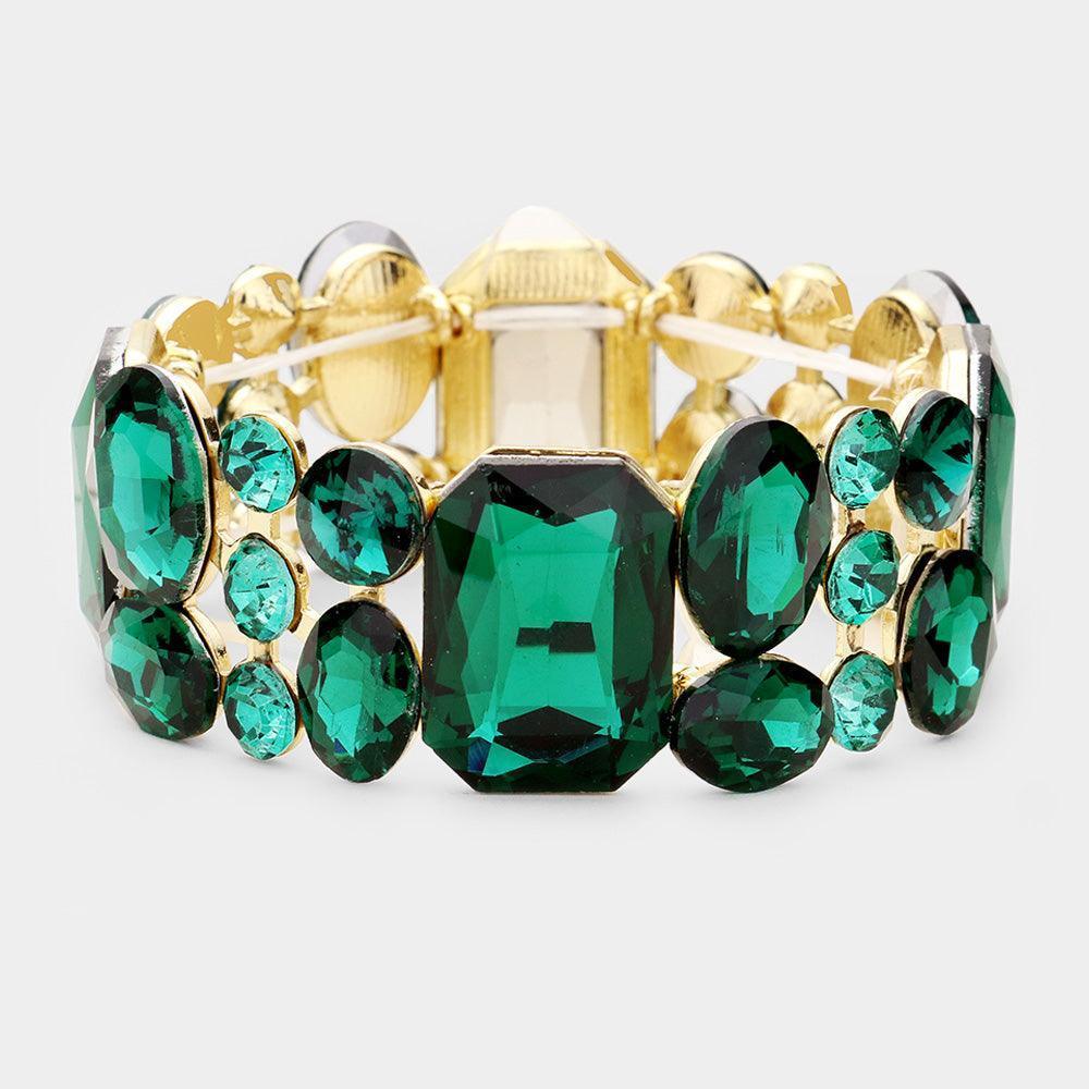 Green Emerald Cut Crystal Accented Stretch Evening Bracelet - Jewelry Store by Erik Rayo