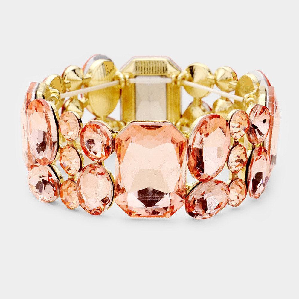 Peach Emerald Cut Crystal Accented Stretch Evening Bracelet - Jewelry Store by Erik Rayo