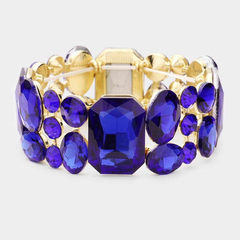 Gold Emerald Cut Crystal Accented Stretch Evening Bracelet - Jewelry Store by Erik Rayo