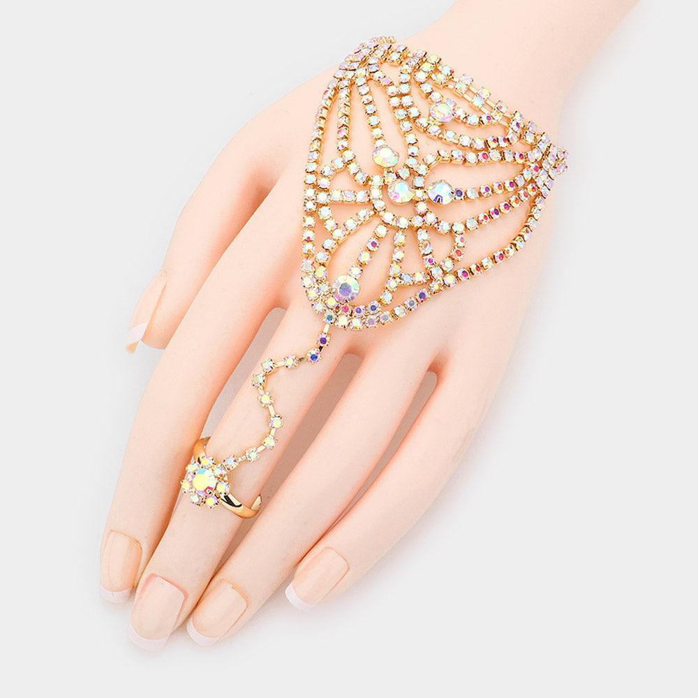 Gold Round Stone Accented Hand Chain Evening Bracelet - Jewelry Store by Erik Rayo