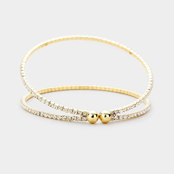 Clear 2Row Split Layer Rhinestone Pave Cuff Evening Bracelet - Jewelry Store by Erik Rayo