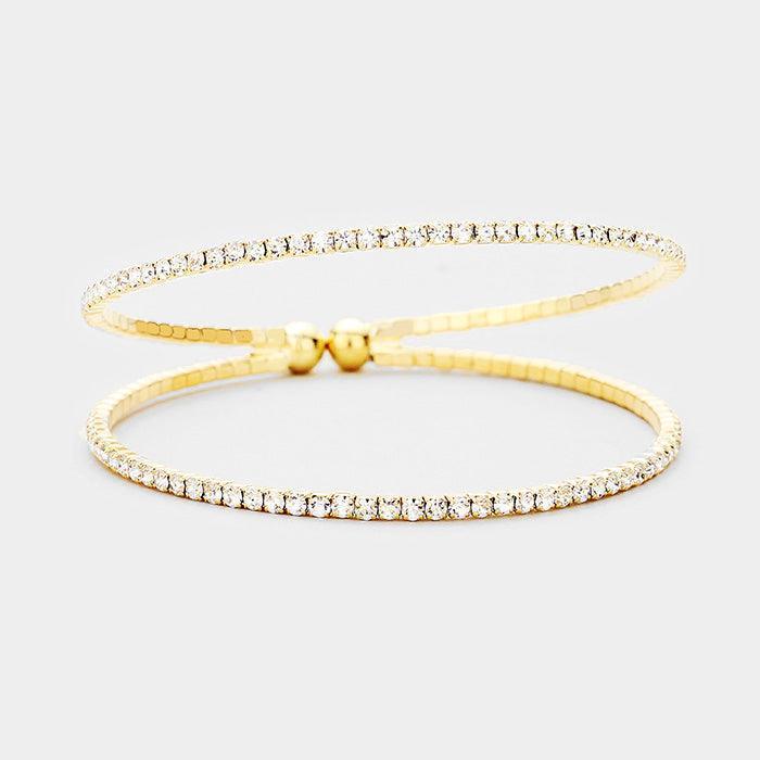Clear 2Row Split Layer Rhinestone Pave Cuff Evening Bracelet - Jewelry Store by Erik Rayo