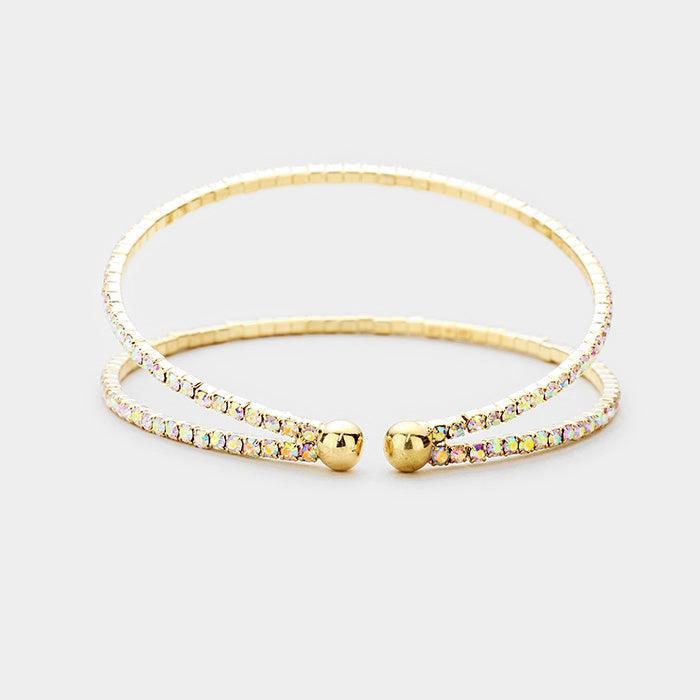 Gold 2Row Split Layer Rhinestone Pave Cuff Evening Bracelet - Jewelry Store by Erik Rayo