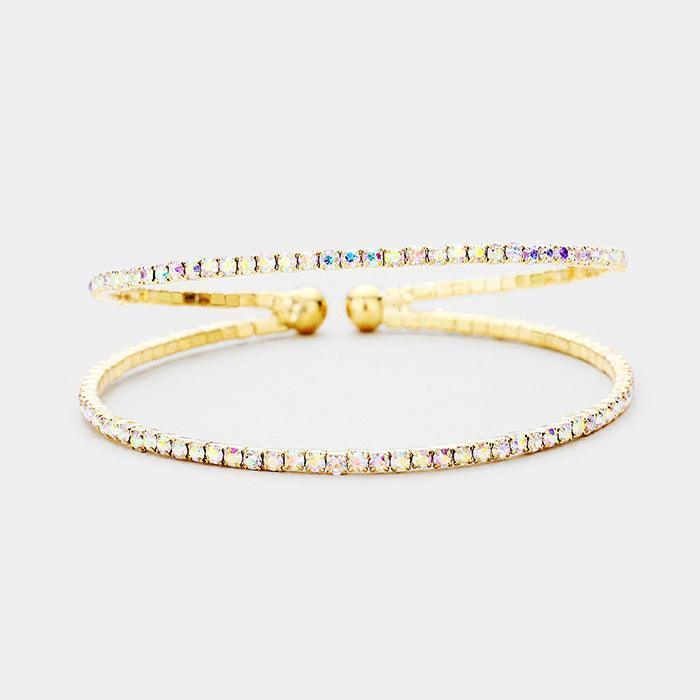 Gold 2Row Split Layer Rhinestone Pave Cuff Evening Bracelet - Jewelry Store by Erik Rayo