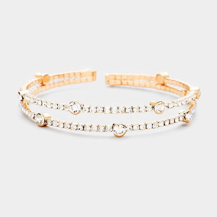 Rose Gold 2Row Split Layer Round Crystal Detail Cuff Evening Bracelet - Jewelry Store by Erik Rayo