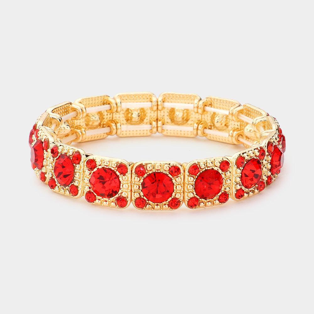 Red Stone Embellished Evening Bracelet