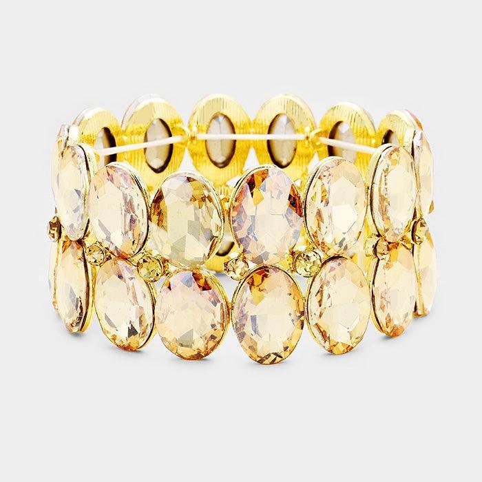 Glass Crystal Oval Stone Cluster Stretch Bracelet - Jewelry Store by Erik Rayo