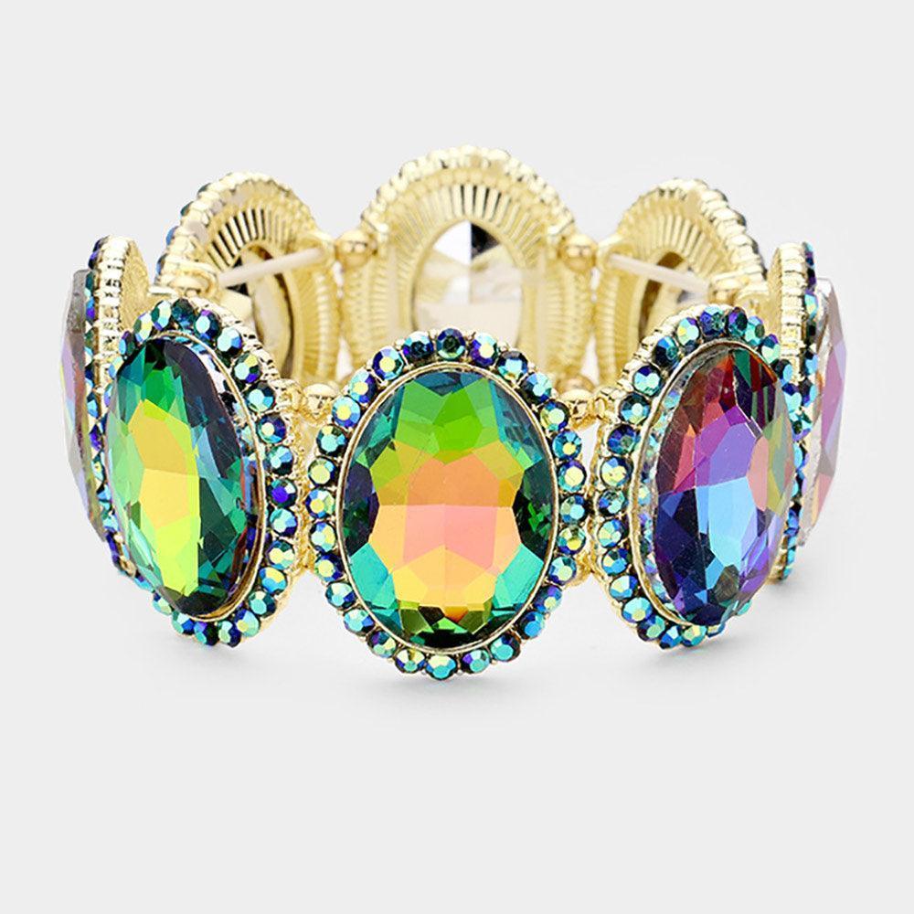 Gold Rhinestone Trim Oval Crystal Stretch Evening Bracelet - Jewelry Store by Erik Rayo