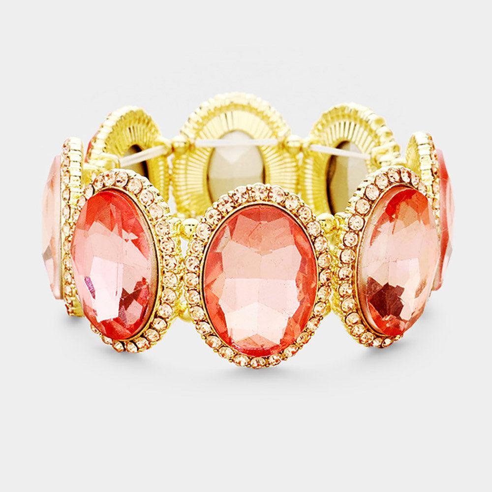 Gold Rhinestone Trim Oval Crystal Stretch Evening Bracelet - Jewelry Store by Erik Rayo