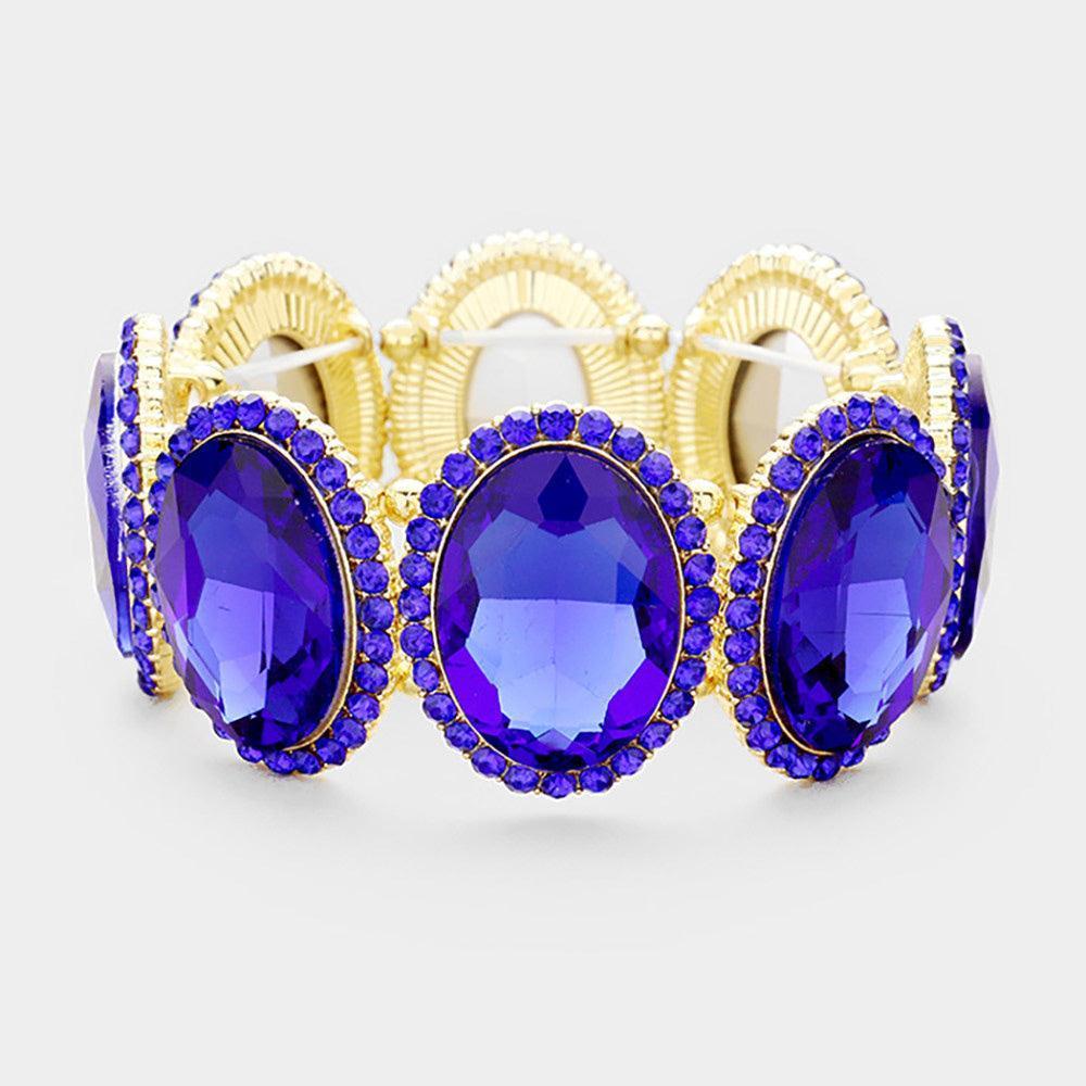 Gold Rhinestone Trim Oval Crystal Stretch Evening Bracelet - Jewelry Store by Erik Rayo