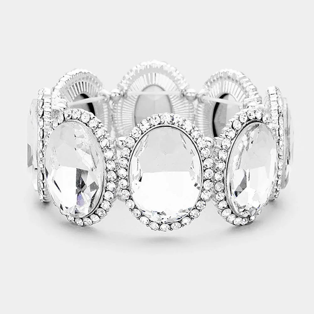 Clear Rhinestone Trim Oval Crystal Stretch Evening Bracelet - Jewelry Store by Erik Rayo