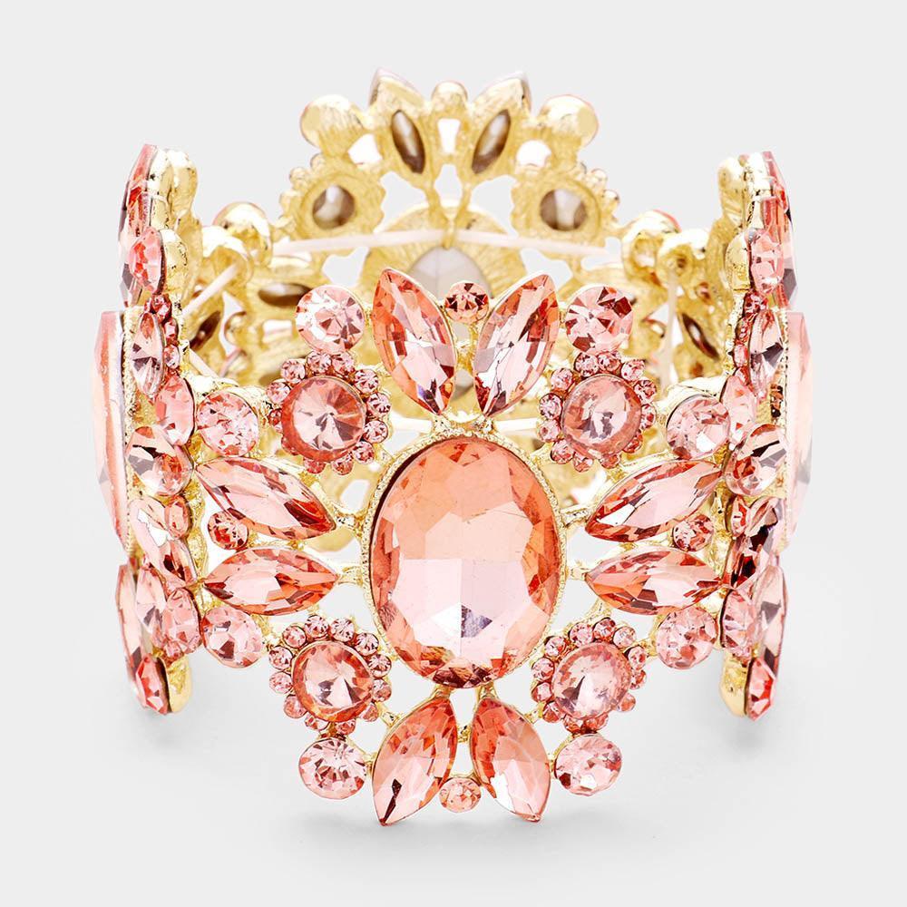 Peach Oval Stone Centered Stretch Evening Bracelet - Jewelry Store by Erik Rayo