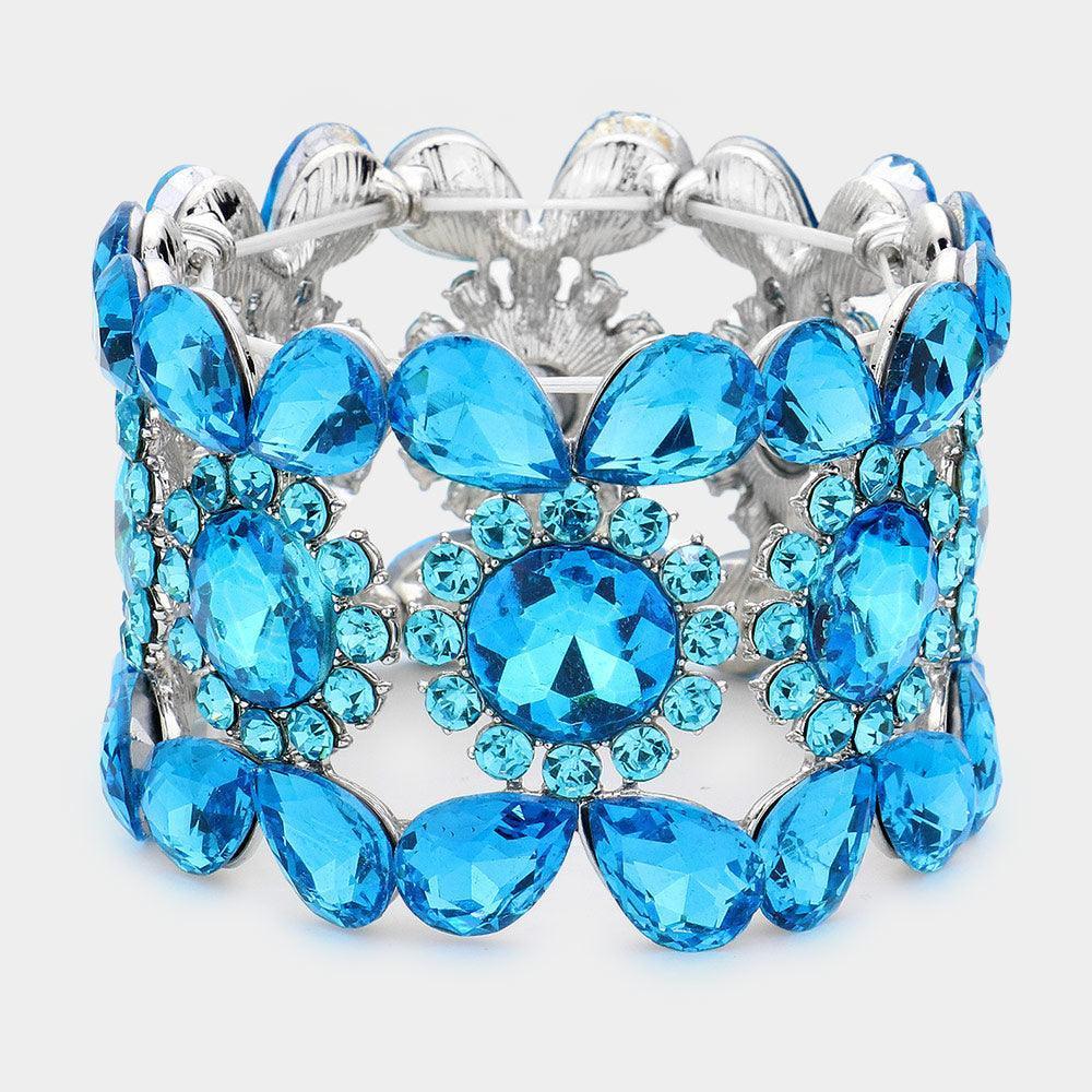 Blue Teardrop Round Stone Stretch Evening Bracelet - Jewelry Store by Erik Rayo