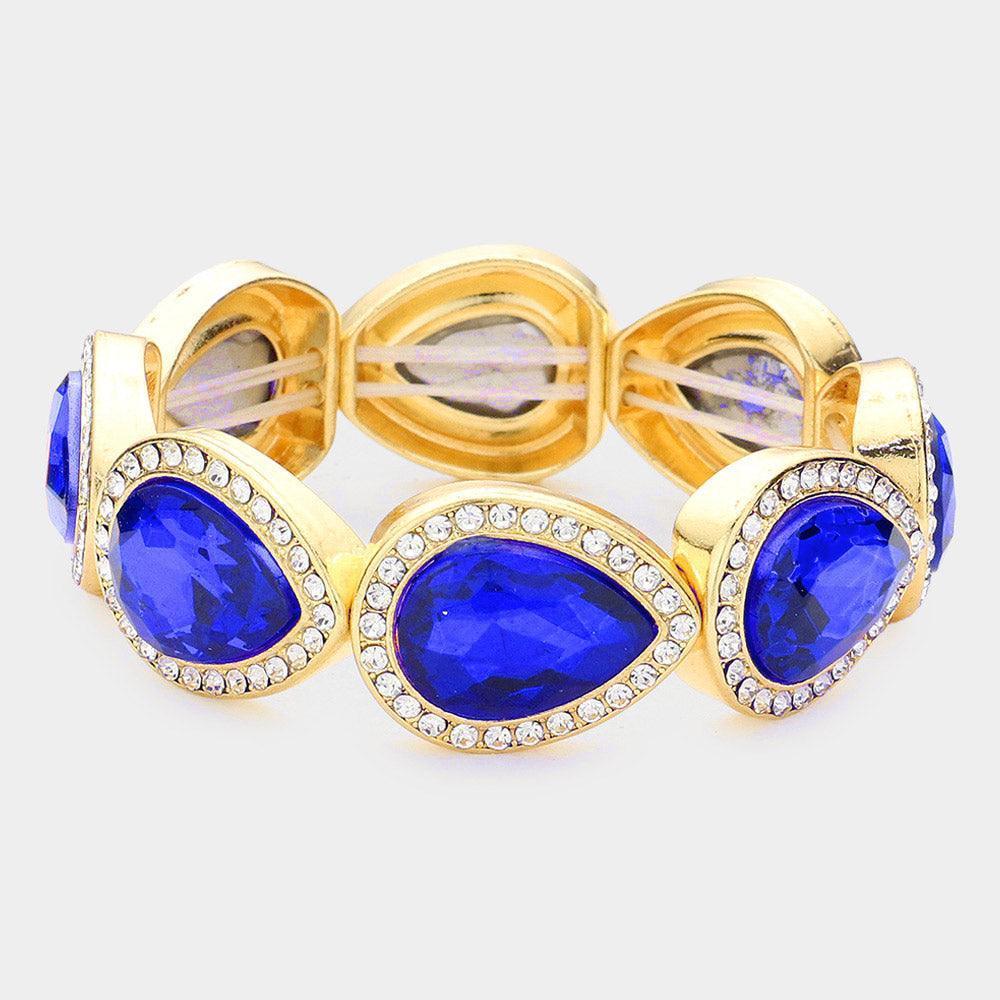 Rhinestone Trim Teardrop Crystal Stretch Evening Bracelet - Jewelry Store by Erik Rayo