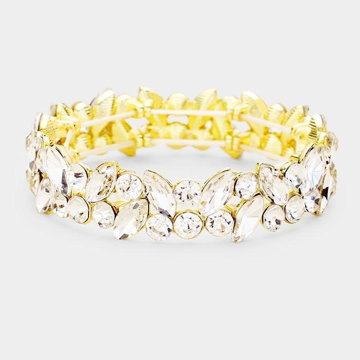 Gold Glass Crystal Marquise Stone Cluster Stretch Bracelet - Jewelry Store by Erik Rayo