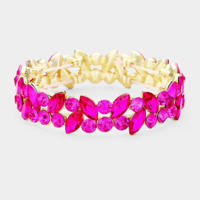 Gold Glass Crystal Marquise Stone Cluster Stretch Bracelet - Jewelry Store by Erik Rayo