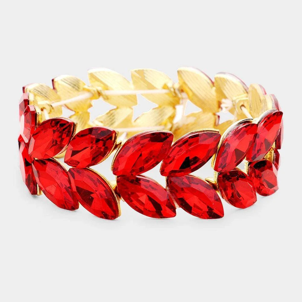 Red Marquise Glass Crystal Stretch Evening Bracelet