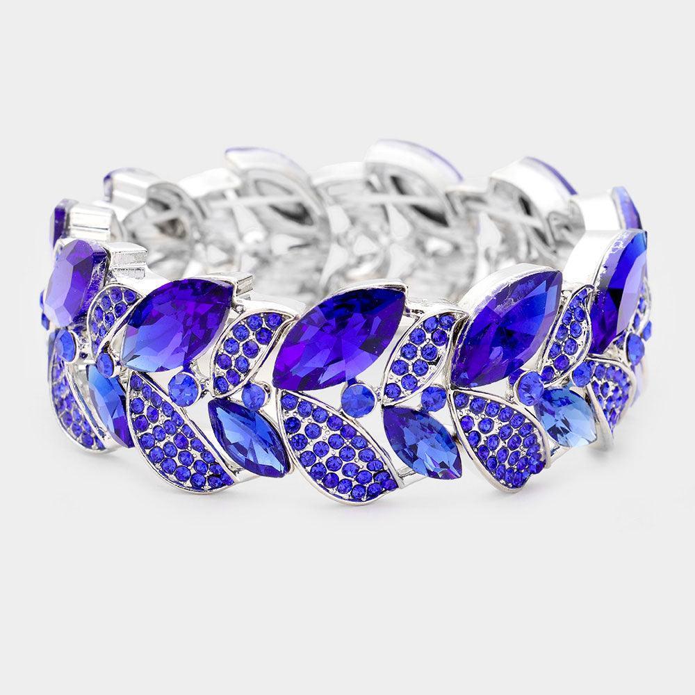 Rhinestone Pave Marquise Stone Leaf Stretch Evening Bracelet - Jewelry Store by Erik Rayo